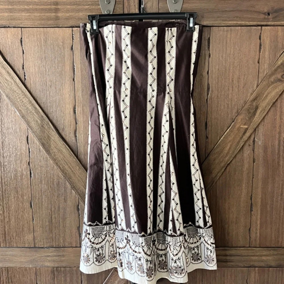 Ann Taylor Loft Strapless Brown/Cream Sequin Embellished Midi Dress Size 6 - Picture 3 of 6